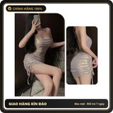 Váy Body Dây Rút Cổ Đổ Sexy Gợi Cảm N271 Ghi chính hãng - chất lụa mát mềm, co giãn thoải mái, freesize - giao hàng che tên kín đáo