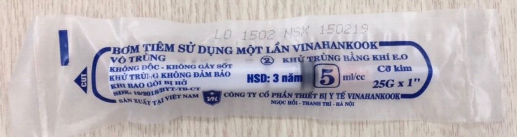 Bơm tiêm sử dụng một lần Vinahankook 5ml/cc