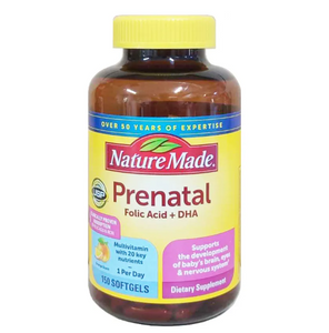 Khám phá sản phẩm: Vitamin tổng hợp cho bà bầu Nature Made Prenatal Folic Acid + DHA, 150 viên
