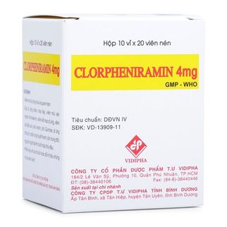 Thuốc trị viêm mũi dị ứng và dị ứng khác Clorpheniramin 4mg