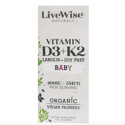 Vitamin D3 + K2 hữu cơ dạng giọt Livewise Baby cho bé