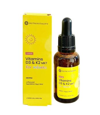 Vitamin D3 & K2 Nutrivitality cho trẻ từ sơ sinh