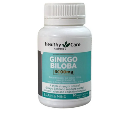 Viên uống Healthy Care Ginkgo Biloba 6000mg hỗ trợ tăng cường trí nhớ, hộp 60 viên của Úc