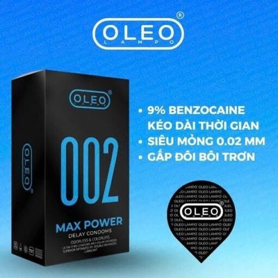 Bao Cao Su Oleo 0.02 Max Power Kéo Dài Thời Gian, Siêu Mỏng, Nhiều Gel – Hộp 10 Cái
