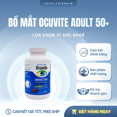 Viên uống bổ mắt Ocuvite 50+ - Tăng cường sức khỏe mắt cho người trên 50 tuổi - Chai 150 viên tiện lợi