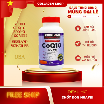 Viên Uống CoQ10 300mg Kirkland - Thực Phẩm Chức Năng 100 Viên Hàng Mỹ Tăng Cường Năng Lượng và Tim Mạch