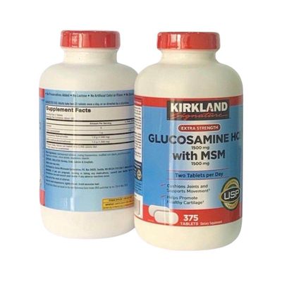 Viên khớp Glucosamine HCl 1500mg & MSM 1500mg Kirkland, 375 viên - Hỗ trợ sức khỏe xương khớp hiệu quả từ Mỹ