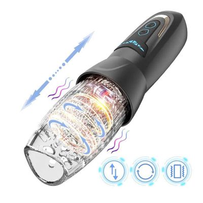 Âm đạo giả đa năng đen xoay thụt trong suốt
