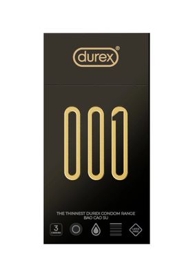Bao cao su công nghệ cao siêu mỏng Durex 001 | Hộp 3 cái