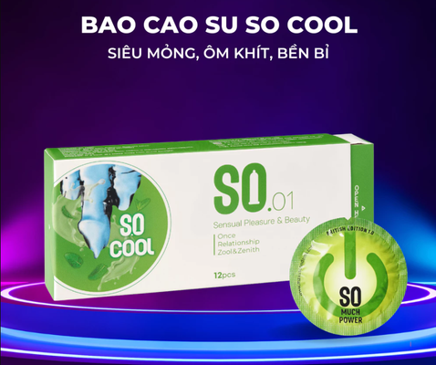 Bao cao su SO COOL size 52mm siêu mỏng, hương bạc hà 12 cái/ hộp