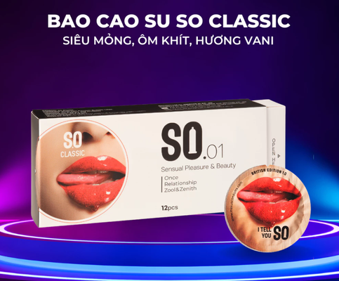 Bao cao su SO CLASSIC size 52mm ôm sát, hương vani 12 cái/ hộp