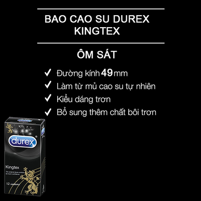 Bao Cao Su Durex Kingtex Size 49mm Mỏng Trơn Nhiều Gel