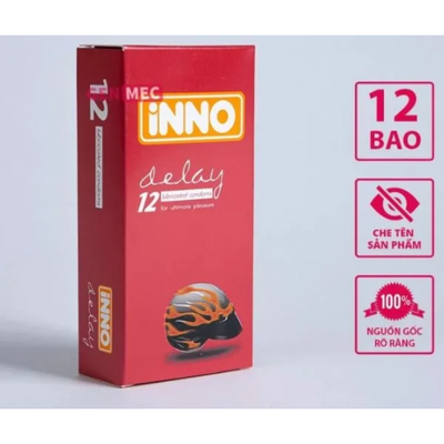 Hộp 12 Cái Bao Cao Su INNO DELAY Chống Xuất Tinh Sớm, Kéo Dài Thời Gian Quan Hệ