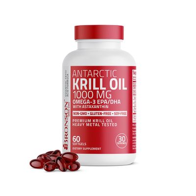 Dầu Nhuyễn Thể Bronson Antarctic Krill Oil Omega-3 EPA/DHA 1000 mg - Bổ Sung Sức Khỏe Tim Mạch, Hỗ Trợ Chức Năng Não Bộ, 60 Viên Chính Hãng