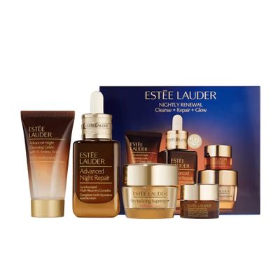 Bộ Dưỡng Da Estée Lauder Nightly Renewal - Cleansing, Repairing & Glowing Set 4 Sản Phẩm Chính Hãng cho Làn Da Rạng Rỡ