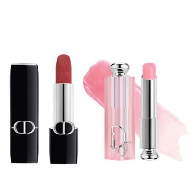 Set 2 Son Dior Rouge Dior Velvet Finish 720 Icone Đỏ Hồng Đất & Addict Lip Glow Balm 001 Pink Hồng Nhạt Chính Hãng - Bộ Dưỡng Môi Sang Trọng