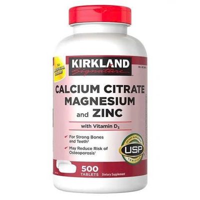 Viên Uống Kirkland Signature Calcium Citrate Magnesium và Kẽm 500mg - Hỗ Trợ Sức Khỏe Xương, Tổng Hợp Dinh Dưỡng Chính Hãng 500 Viên
