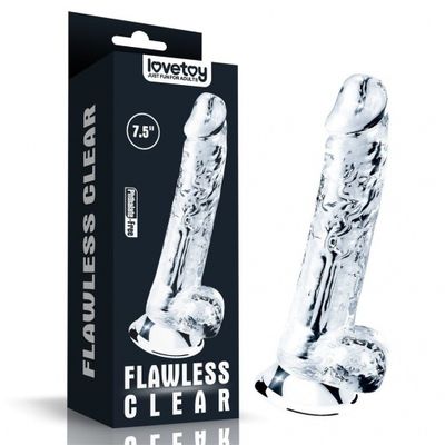 Dương vật giả dính tường trong suốt có bìu 19cm Flawless Clear