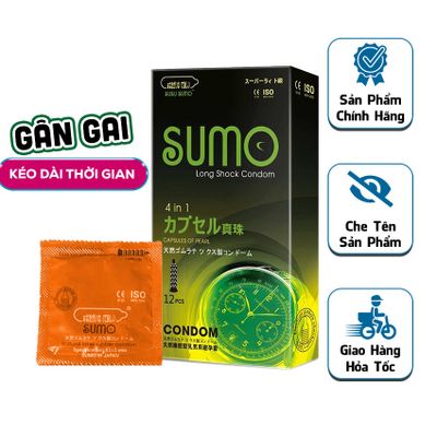Bao Cao Su Gai SUMO Nhật Bản 4in1 Hộp 12 Chiếc - Siêu Mỏng, Nhiều Gel, Kéo Dài Thời Gian Chinh Chiến