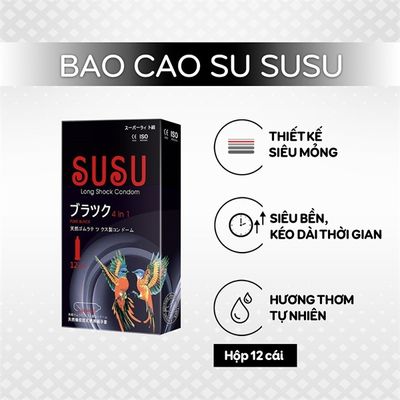 Bao Cao Su SUSU 4in1 Hộp 12 Chiếc - Siêu Mỏng, Gai Nhẹ Kích Thích, Kéo Dài Thời Gian Quan Hệ