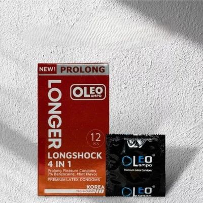 Bao Cao Su Oleo Lampo Longshock 4in1 Hộp 12 Cái - Gân Gai Mịn, Hương Bạc Hà, Kéo Dài Cuộc Yêu Đỉnh Cao