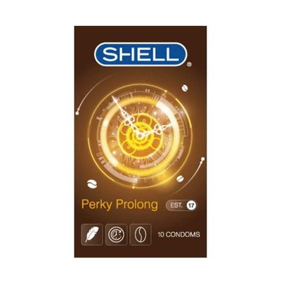 (Hộp 10 Cái) Bao cao su Shell Perky Prolong - Siêu mỏng, kéo dài thời gian, hương cà phê chính hãng