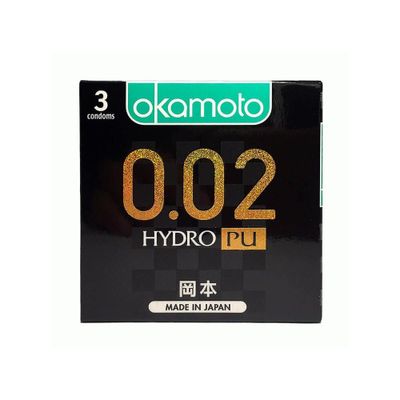 (Hộp 3 Cái) Bao cao su Okamoto 0.02 Hydro PU - Siêu mỏng, truyền nhiệt nhanh chính hãng