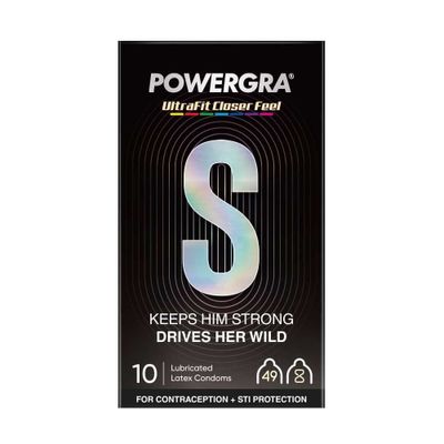 (Hộp 10 Cái) Bao cao su Powergra Ultrafit - Size 49mm, siêu mỏng, kéo dài, hương dâu chính hãng