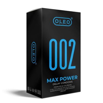 (Hộp 10 Cái) Bao Cao Su Oleo 0.02 Max Power Dành cho nam giới, siêu mỏng, nhiều gel chính hãng
