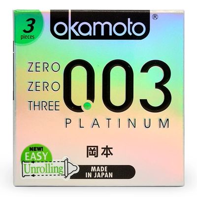 (Hộp 3 Cái) Bao Cao Su Okamoto 0.03 Platinum Trong Suốt Mềm Mại Chính hãng