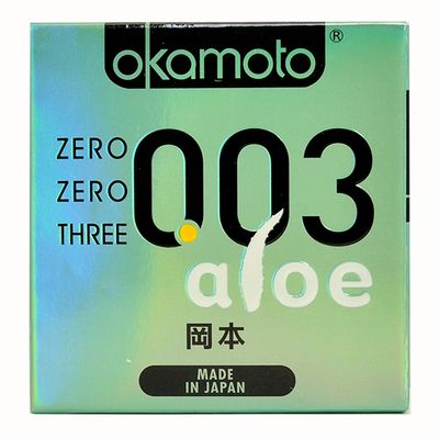 (Hộp 3 cái) Bao Cao Su Okamoto 0.03 Aloe Tinh Chất Lô Hội Chính hãng