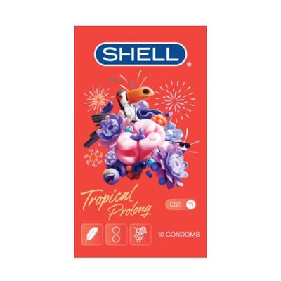 (Hộp 10 Cái) Bao cao su hương hoa quả nhiệt đới Shell Tropical Prolong, dành cho nam giới, siêu mỏng chính hãng