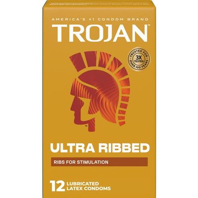 (Hộp 12 Cái) Bao cao su có siêu gai gân Trojan Ultra Ribbed Chính Hãng