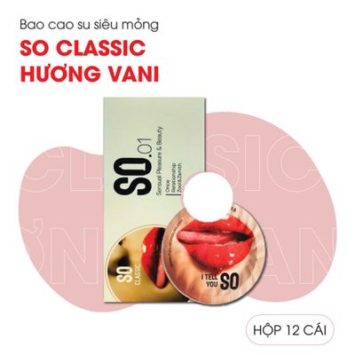 (Hộp 12 Cái) Bao Cao Su Siêu Mỏng SO Classic Hương Vani Chính Hãng