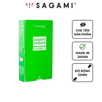 Bao Cao Su Sagami Xtreme Green Gân Gai - Hộp 10 Chiếc, Siêu Mỏng, Chất Bôi Trơn, Sản Phẩm Nhập Khẩu Nhật Bản