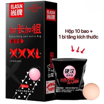 Bao Cao Su ELASUN XXXL Gai Xung Quanh – Combo Hộp 10 Cái Tặng Kèm 1 Bi Lớn 3cm Tăng Kích Cỡ, Kích Thích Tột Đỉnh