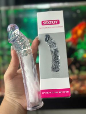 Đôn Dên Crystal Growth Delay Condom – Silicon Trong Suốt Cao Cấp, Đôn Dài 6cm & Tăng Khoái Cảm (Hộp 1 Cái)