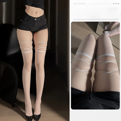 Tất Đùi Lưới Và Lụa Cao Cấp Quần Tất Vớ Học Sinh Hàn Quốc Đáng Yêu Sexy Phối Cùng Trang Phục – T924 Trắng