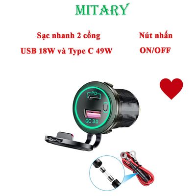 Tẩu sạc nhanh điện thoại 67W cho xe máy ,Ô tô với 2 cổng Type C và Usb sạc siêu nhanh Có Công Tắc Bật/Tắt MTR006 236084