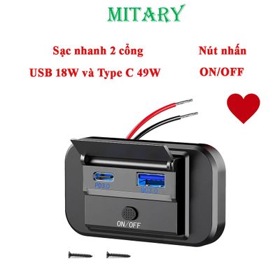 Tẩu sạc nhanh điện thoại cho XE MÁY, Ô TÔ, TÀU THUYỀN 2 cổng Type C và USB dùng điện 12V- 24V  MTR005 236116