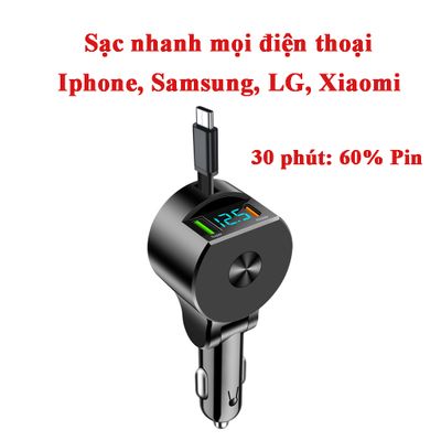 Tẩu sạc nhanh Ô Tô 3 trong 1 với cáp Type C có thể thu gọn công suất 30W 236120