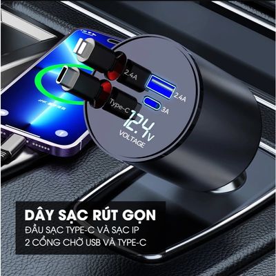 Tẩu sạc nhanh ô tô 4 trong 1 sạc nhanh 120W cáp sạc có thể kéo dài thu gọn sạc nhanh điện thoại Samsung Iphone...MTR-036 236128