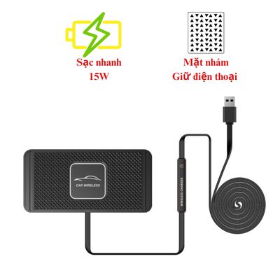 Đế sạc nhanh không dây 15W trên ô tô có thiết kế bề mặt nhám chống trượt cho điện thoại  I-Phone ,Samsung  MTR024 236151