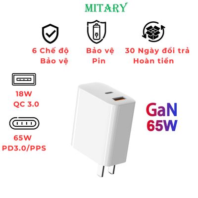 Củ Sạc Nhanh Pd Qc3.0 2 Cổng 65W Công Nghệ GaN Sạc Nhanh Cho Điện Thoại Máy Tính Bảng, Laptop 236170