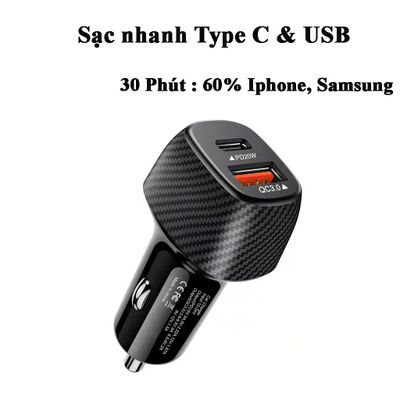 Tẩu sạc nhanh ô tô 38w cho 2 thiết bị đồng thời điện thoại máy tính bảng Samsung I- Phone Sony LG...