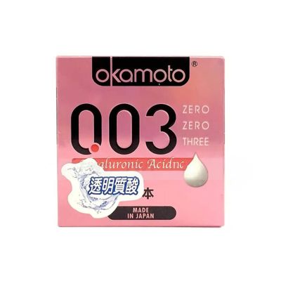 Bao cao su Okamoto 0.03 Hyaluronic Acid - Siêu mòng, dưỡng ẩm - Hộp 3 cái