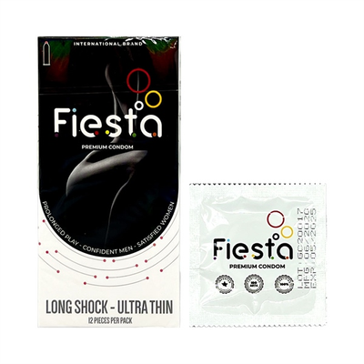 Bao cao su Fiesta Long Shock Ultra Thin hộp 12 chiếc kéo dài thời gian siêu mỏng tiêu chuẩn Anh Quốc chính hãng giá rẻ tiết kiệm