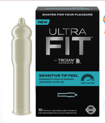 Hộp 10 Bao cao su đầu phình 2 nhịp giúp tăng khoái cảm cho bạn tình Trojan Ultra Fit