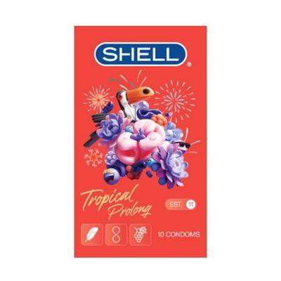 Bao cao su hương hoa quả nhiệt đới Shell Tropical Prolong kéo dài thời gian, siêu mỏng | Hộp 10 Cái