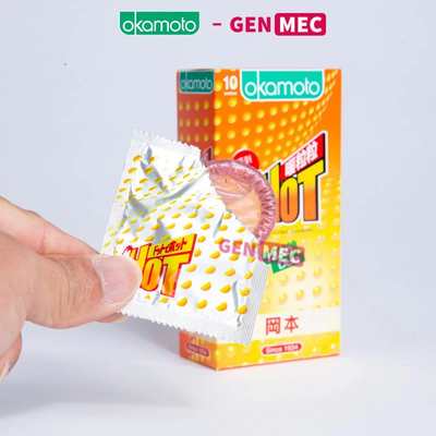 Bao Cao Su Kéo Dài Xuất Tinh - Gai Li Ti - Nóng Ấm - Okamoto Dot De Hot Nhật Bản